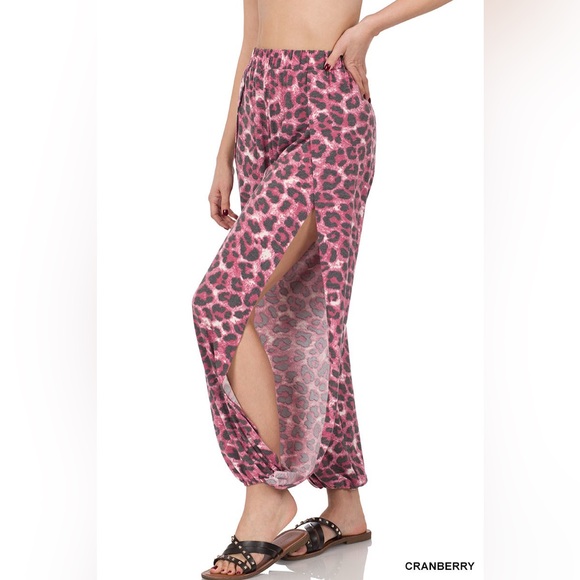 New Zenana Outfitters Pink Leopard Print Harem Joggers Sz M New No Tags - Picture 4 of 7